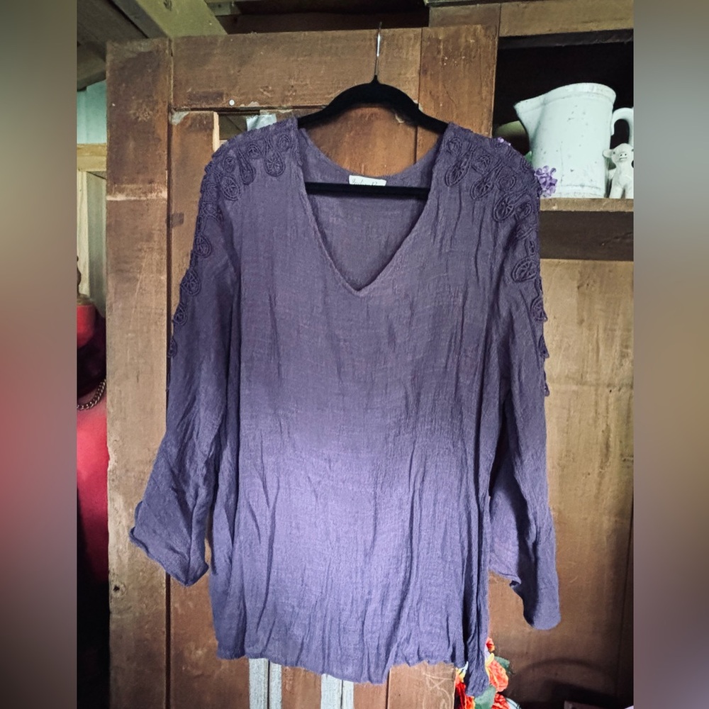 Sultry Lavender Purple INDIGO ROSE Women's V neck Tunic Top Sz 3X